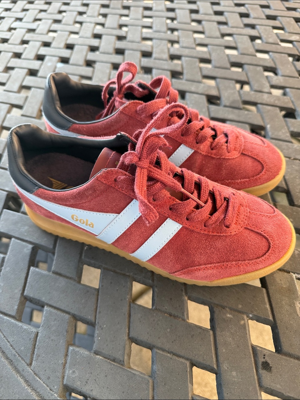 Gola Red Suede Sneakers with Light Blue Stripes
